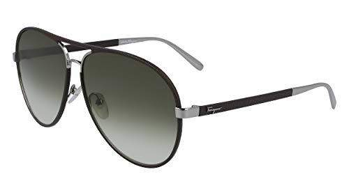 FERRAGAMO SF236SL Gafas, Ruthenium/Brown Leather, 62 para Hombre