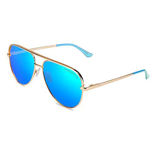 CLANDESTINE Panorama Gold Light Blue by HYPE - Gafas de Sol Nylon HD Hombre &amp; Mujer