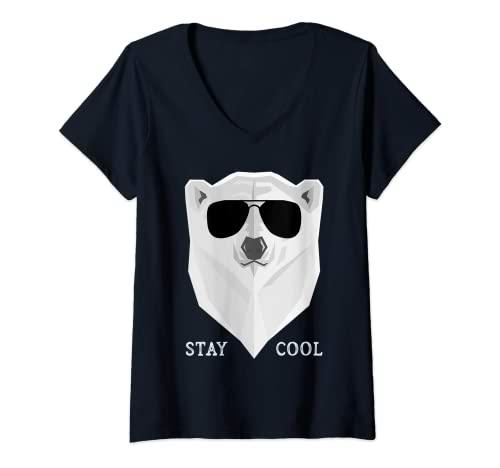 Mujer Stay Cool Polar Bear Gafas de sol Funny Cita Diciendo Lema Camiseta Cuello V