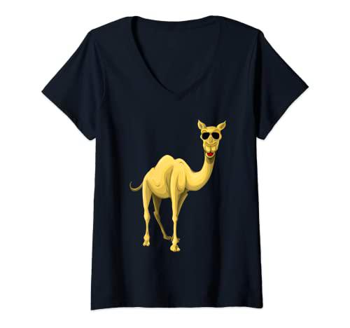 Mujer Cool Camel Con Gafas De Sol Cool Camel With Sunglasses Camiseta Cuello V