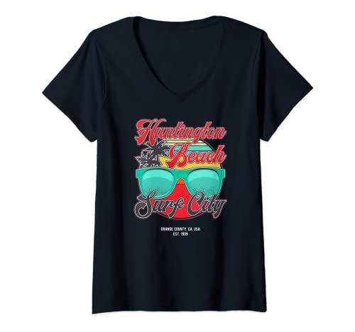 Mujer Huntington Beach Surf City - Gafas de sol tropicales de verano Camiseta Cuello V