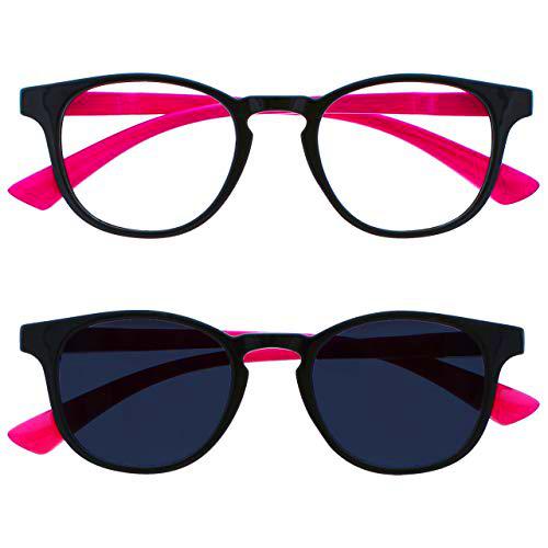 Opulize Niños Paquete Doble Luz Azul Gafas Con Matching Gafas De Sol Niños Muchachas Años 6+ Negro Neon Rosa BS47-F