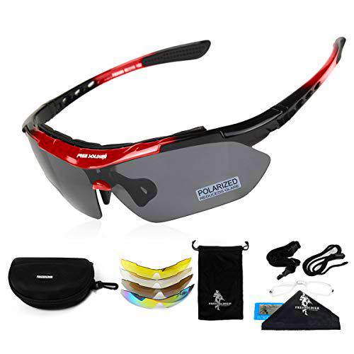 FREE SOLDIER Gafas Ciclismo Hombre Gafas tácticas Militares Gafas Motocross anti-UV400 Gafas de Sol polarizadas 5 en 1 para MTB Airsoft Correr