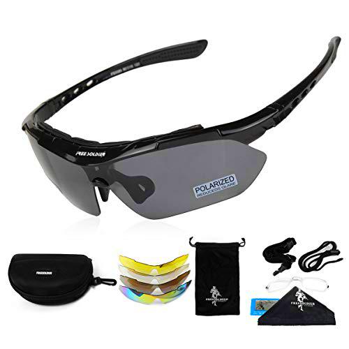 FREE SOLDIER Gafas Ciclismo Hombre Gafas tácticas Militares Gafas Motocross anti-UV400 Gafas de Sol polarizadas 5 en 1 para MTB Airsoft Correr