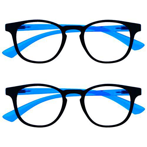 Opulize Niños Pack 2 Bloqueo Luz Azul Gafas Pantalla Proteccion Niños Muchachas Años 6+ Negro Neon Azul BB47-B