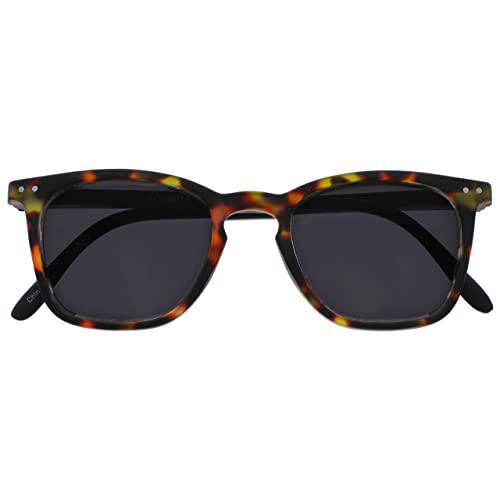 OPULIZE Bex Gafas de Lectura para el Sol Montura de Diseño Cuadrada Grande Marrón Carey Negro Mate Lentes Tintados Resistentes a Arañazos Bisagras de Muelle Hombre Mujer Protección UV400 S64-2 +0.00