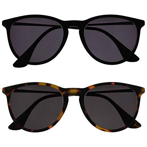 Opulize Jet Gafas Solares Pack de 2 Montura Elegante Grande Negro Marrón Resistente a los Arañazos Lente Tintado con Protección UV400 Hombre Mujer SS96-12 +0.00