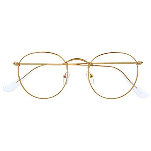 Opulize Sol Gafas de Lectura con Bloqueo de Luz Azul Montura de Metal Retro Redondo Dorado Resistente a Arañazos Bisagras de Muelle Ordenador Gaming Antirreflejante Hombre Mujer B94-9 +3.50