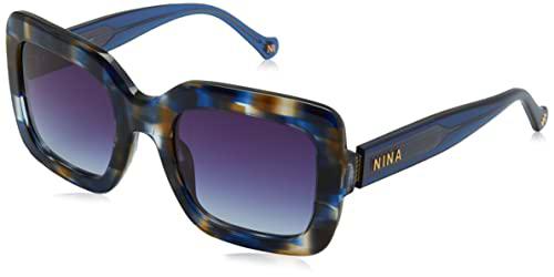 Nina Ricci SNR322 Gafas, Shiny Blue Pattern Brown, 53 para Mujer