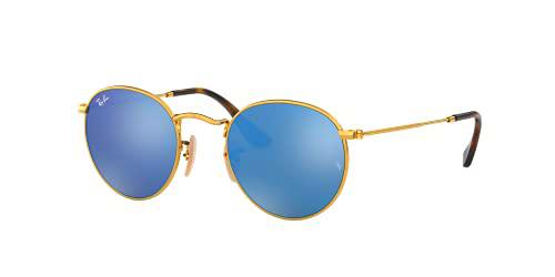 Ray-Ban Gafas de sol de lente plana redonda en oro Flash lila RB3447N 001/8O 47, Dorado, 50