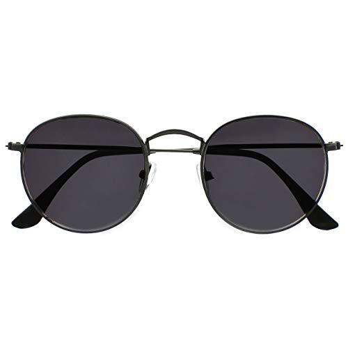 Opulize Sol Gafas de Lectura Solares Montura Retro Redonda Gris Negro Resistente a Arañazos Bisagras de Muelle Lente Tintado Protección UV 400 Unisex Hombre Mujer S94-7 +2.00