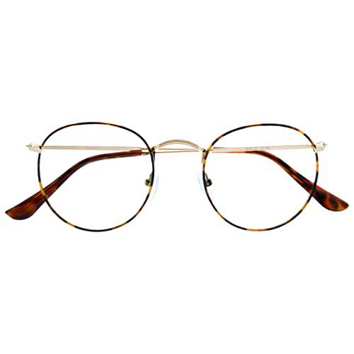 Opulize Sol Gafas de Lectura con Bloqueo de Luz Azul Montura de Metal Retro Redondo Marrón Carey Resistente a Arañazos Bisagras de Muelle Ordenador Gaming Antirreflejante Hombre Mujer B94-2 +3.00