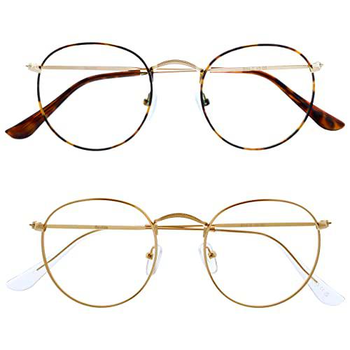 OPULIZE Sol Gafas de Lectura Bloqueo de Luz Azul Pack de 2 Montura Retro Redonda Marrón Dorado Resistente a Arañazos Bisagras de Muelle Ordenador Gaming Antirreflejante Hombre Mujer BB94-29 +1.50