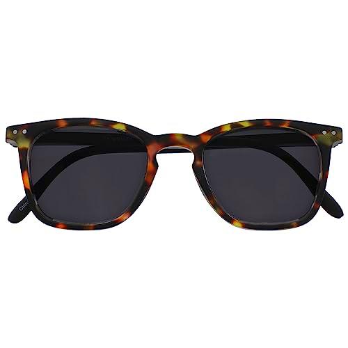 Opulize Bex Gafas de Lectura para el Sol Montura de Diseño Cuadrada Grande Marrón Carey Negro Mate Lentes Tintados Resistentes a Arañazos Bisagras de Muelle Hombre Mujer Protección UV400 S64-2 +0.00