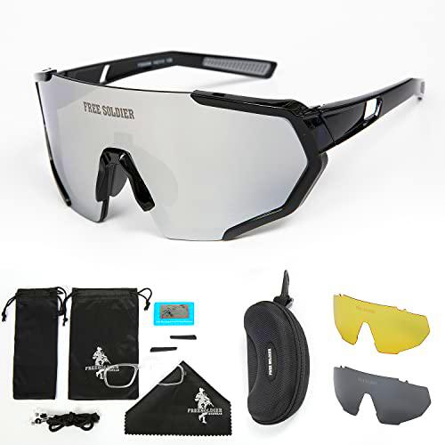 FREE SOLDIER Gafas de Sol Polarizadas con 3 Lentes Intercambiables para Hombres y Mujeres Gafas Ciclismo UV400 Gafas Fotocromaticas Ligeras para Navegar