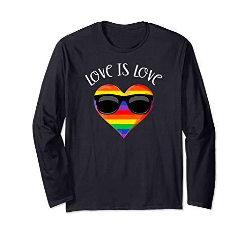 LGBT Love Is Love Gay Lesbian Rainbow Heart &amp; Gafas de sol Manga Larga