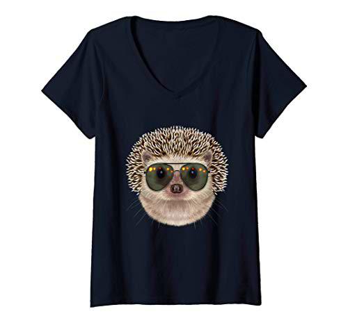 Mujer Erizo con gafas de sol de aviador Camiseta Cuello V