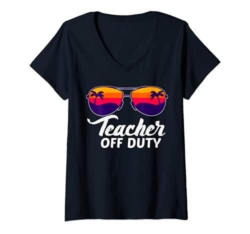 Mujer Profesor fuera de servicio Gafas de sol Playa Puesta de sol Camiseta Cuello V