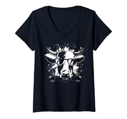 Mujer Cabeza de vaca con gafas de sol agricultor Camiseta Cuello V