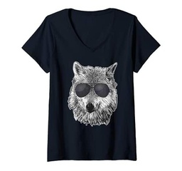 Mujer Wolf Boss - Gafas de sol negras - Tema de lobos Camiseta Cuello V