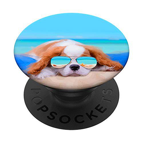 Cute Spaniel Dog Beach Ocean Pier Gafas de sol PopSockets PopGrip: Agarre intercambiable para Teléfonos y Tabletas