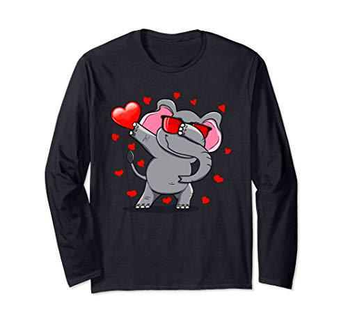 Divertido Dabbing Elefante Tiene Gafas De Sol Y Corazón Manga Larga