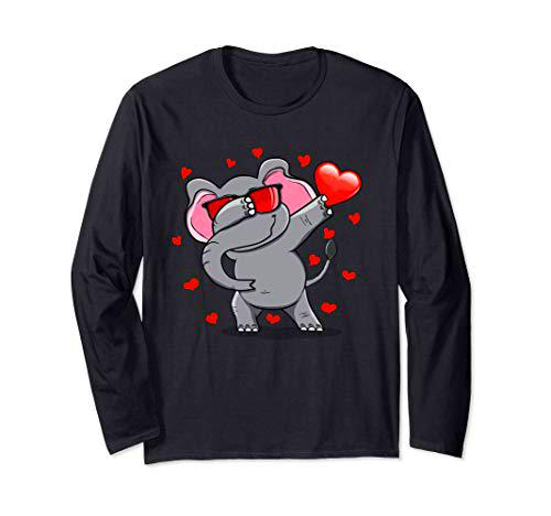 Divertido Dabbing Elefante Tiene Gafas De Sol Y Corazón Manga Larga