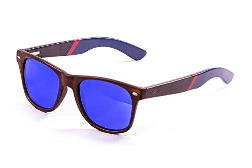 Ocean Sunglasses Beach Gafas de Sol bambú Dark Frame/Wood Dark Red/Blue Arms/Revo Blue Lens