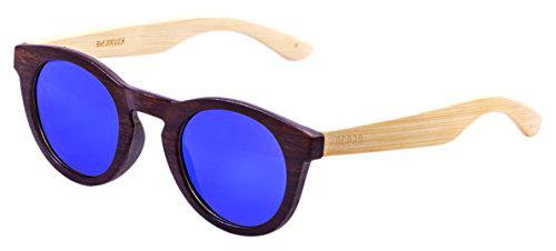 Ocean Sunglasses San Francisco Gafas de Sol Bamboo Dark Frame/Wood Natural Arms/Revo Blue Lens