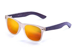 Ocean Sunglasses Beach Gafas de Sol White Transparent Frame/Wood Dark Arms/Revo Red Lens