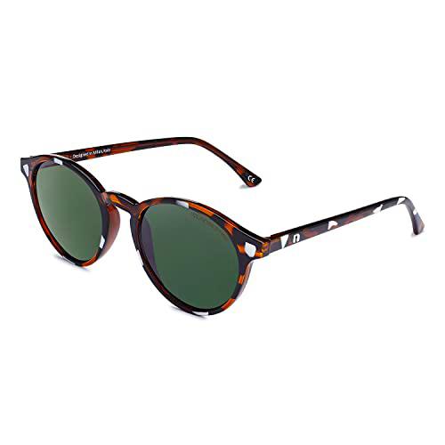 CLANDESTINE Round Cream Habana Dark Green - Gafas de Sol de Nylon HD para Hombre &amp; Mujer