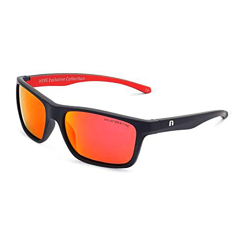 CLANDESTINE Square Matte Black Red by HYPE - Gafas de sol de Nylon HD Hombre &amp; Mujer